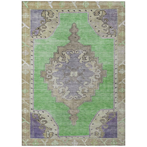 HomeRoots 8' Modern Geometric Washable Area Rug in Lime Green, Lavender & Brown for Indoor & Outdoor Use 619150