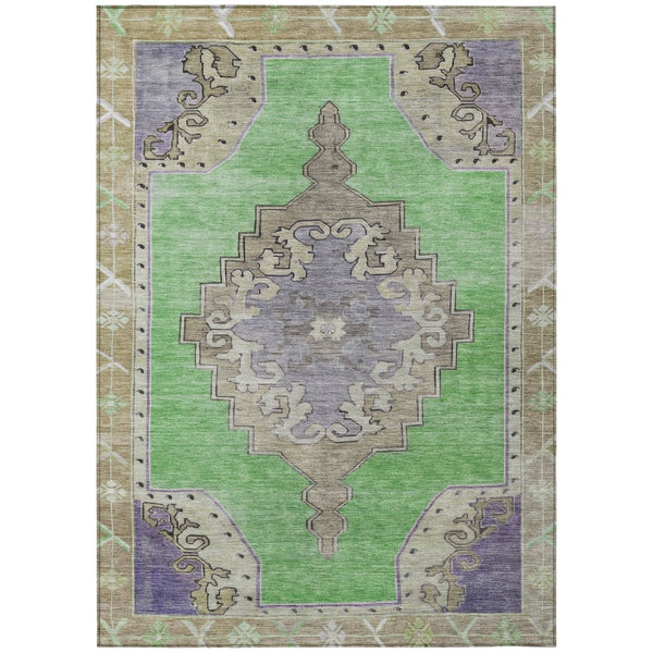 HomeRoots 8' Modern Geometric Washable Area Rug in Lime Green, Lavender & Brown for Indoor & Outdoor Use 619150