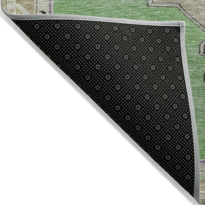 HomeRoots 8' Modern Geometric Washable Area Rug in Lime Green, Lavender & Brown for Indoor & Outdoor Use 619150