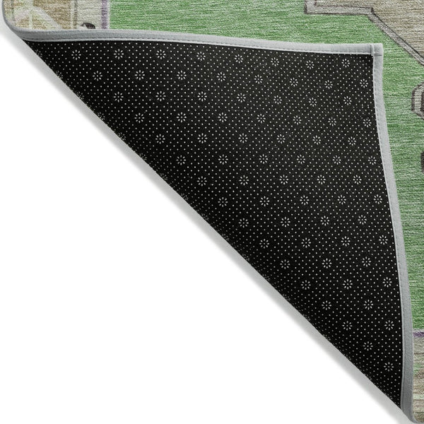 HomeRoots 8' Modern Geometric Washable Area Rug in Lime Green, Lavender & Brown for Indoor & Outdoor Use 619150