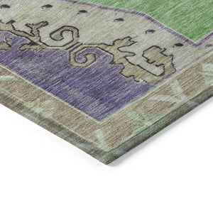 HomeRoots 8' Modern Geometric Washable Area Rug in Lime Green, Lavender & Brown for Indoor & Outdoor Use 619150