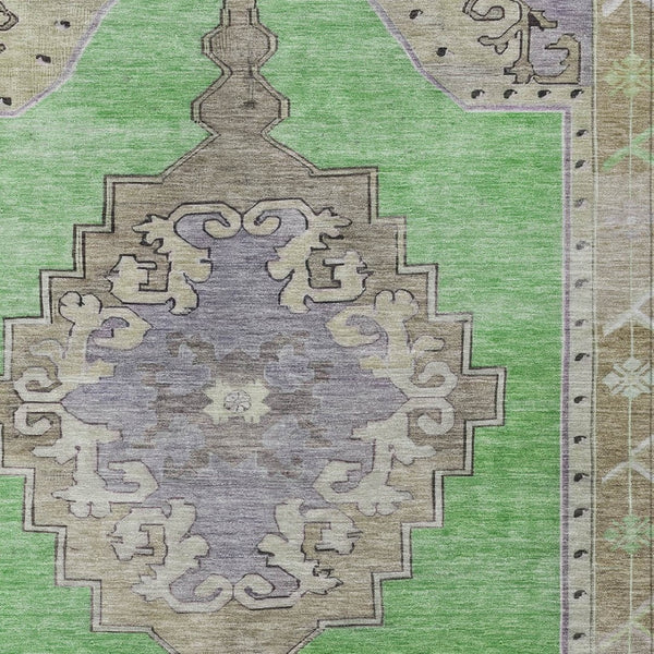 HomeRoots 8' Modern Geometric Washable Area Rug in Lime Green, Lavender & Brown for Indoor & Outdoor Use 619150