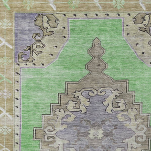 HomeRoots 9' X 12' Vibrant Lime Green, Lavender & Brown Geometric Washable Rug for Indoor & Outdoor Spaces 619151