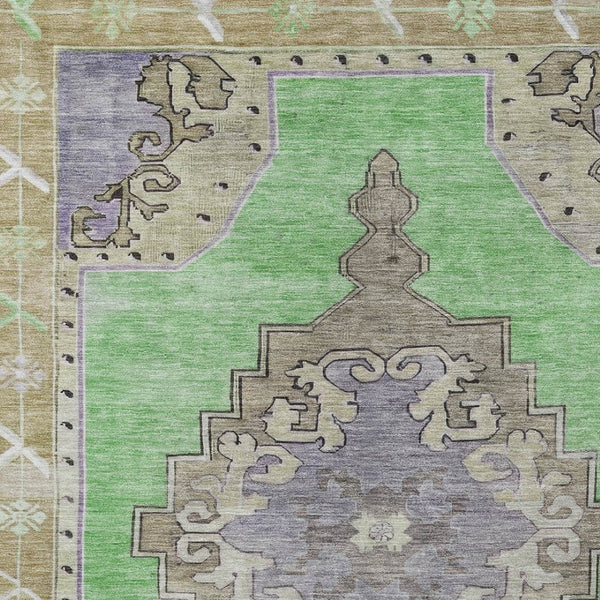 HomeRoots 9' X 12' Vibrant Lime Green, Lavender & Brown Geometric Washable Rug for Indoor & Outdoor Spaces 619151