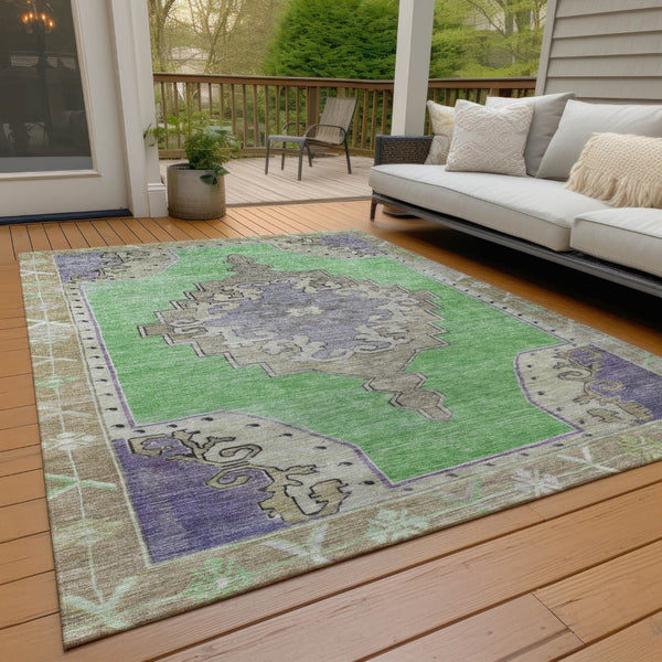 HomeRoots 10' Vibrant Lime Green Geometric Area Rug - Washable, Durable, Indoor/Outdoor Use for Stylish Spaces 619152
