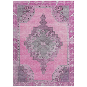 HomeRoots 5' Pink and Blush Geometric Area Rug - Stylish, Washable, Indoor/Outdoor Durability for Busy Homes 619160