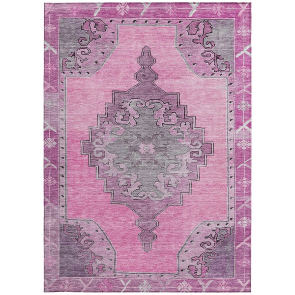 HomeRoots 5' Pink and Blush Geometric Area Rug - Stylish, Washable, Indoor/Outdoor Durability for Busy Homes 619160
