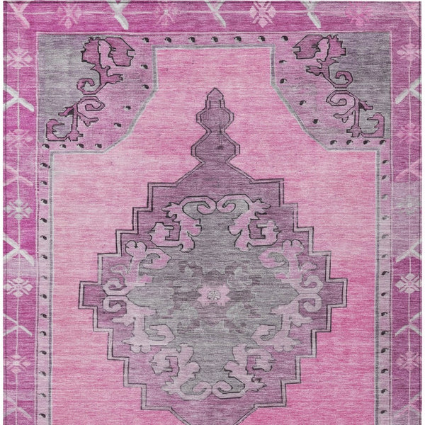 HomeRoots 5' Pink and Blush Geometric Area Rug - Stylish, Washable, Indoor/Outdoor Durability for Busy Homes 619160