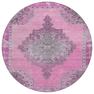HomeRoots 8' Pink and Blush Round Geometric Area Rug – Durable, Washable, Stylish for Indoor & Outdoor Use 619161