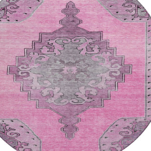 HomeRoots 8' Pink and Blush Round Geometric Area Rug – Durable, Washable, Stylish for Indoor & Outdoor Use 619161