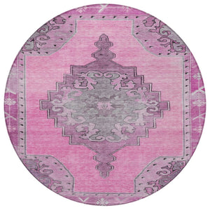 HomeRoots 8' Pink and Blush Round Geometric Area Rug – Durable, Washable, Stylish for Indoor & Outdoor Use 619161