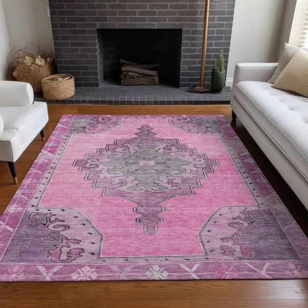 HomeRoots 8' X 10' Pink and Blush Geometric Area Rug - Washable, Durable, Stylish for Indoor & Outdoor Spaces 619162