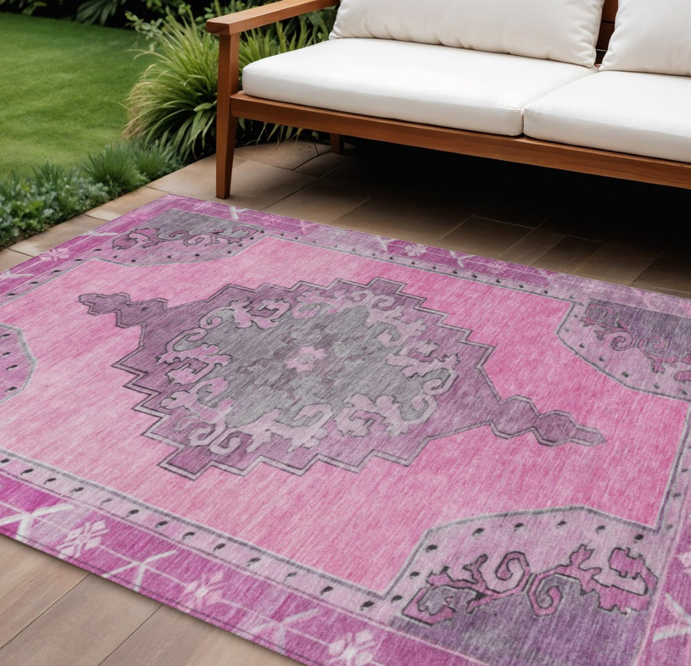 HomeRoots 9' X 12' Pink Blush Geometric Washable Area Rug for Indoor/Outdoor Use – Durable, Stylish & Easy Care 619163