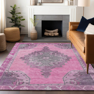 HomeRoots 9' X 12' Pink Blush Geometric Washable Area Rug for Indoor/Outdoor Use – Durable, Stylish & Easy Care 619163