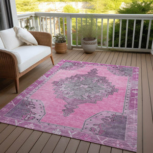 HomeRoots 10' Pink and Blush Geometric Area Rug - Durable, Washable, Stylish for Indoor & Outdoor Spaces 619164