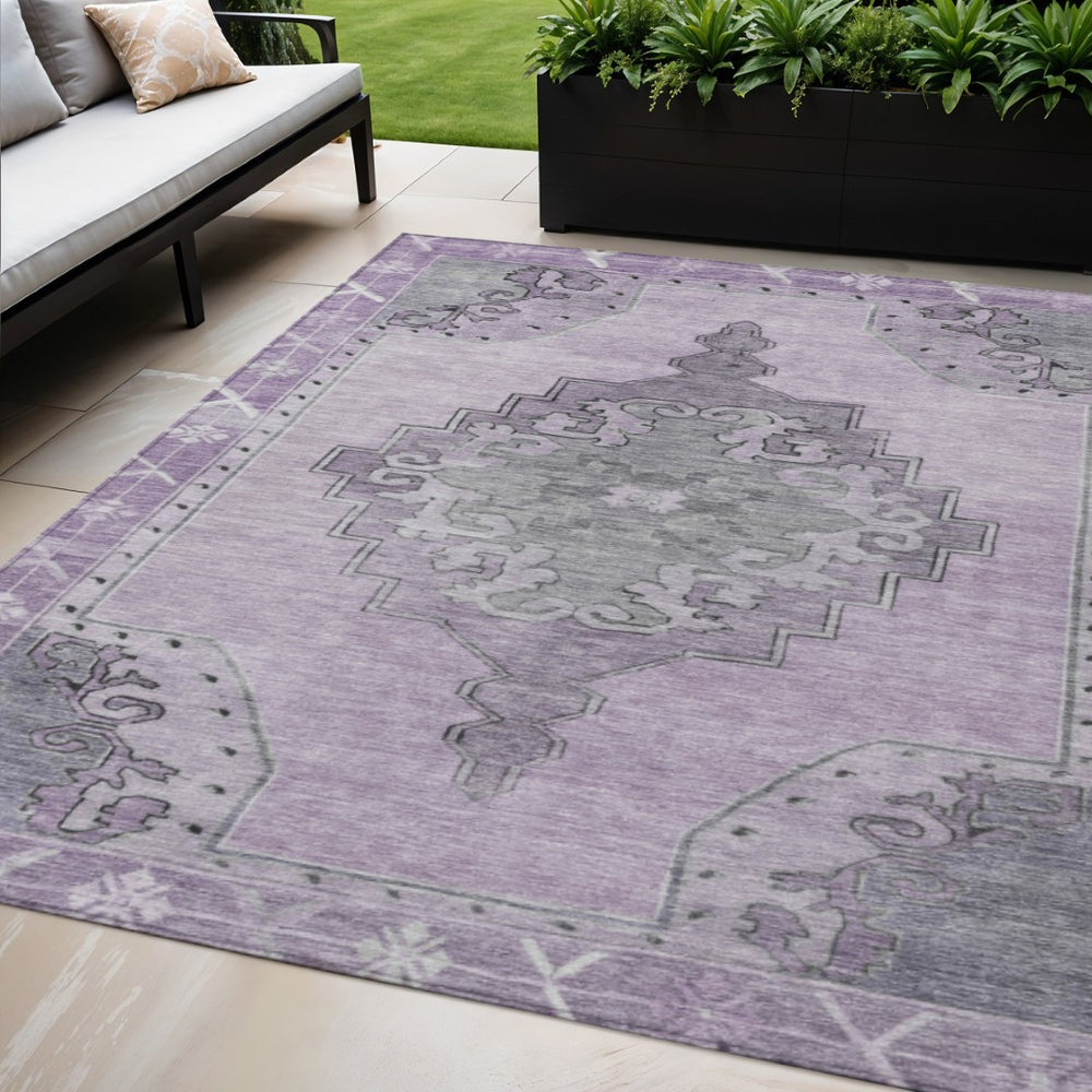 HomeRoots 5' Stylish Plum and Gray Geometric Area Rug - Durable, Washable, Non-Slip for Indoor & Outdoor Use 619166