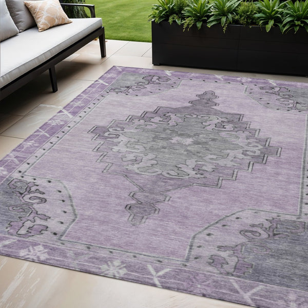 HomeRoots 5' Stylish Plum and Gray Geometric Area Rug - Durable, Washable, Non-Slip for Indoor & Outdoor Use 619166