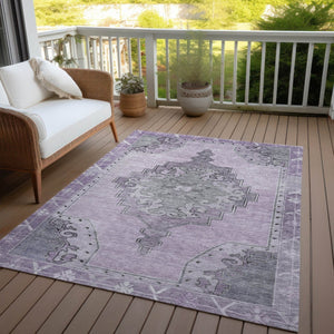 HomeRoots 5' Stylish Plum and Gray Geometric Area Rug - Durable, Washable, Non-Slip for Indoor & Outdoor Use 619166