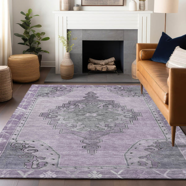 HomeRoots 5' Stylish Plum and Gray Geometric Area Rug - Durable, Washable, Non-Slip for Indoor & Outdoor Use 619166