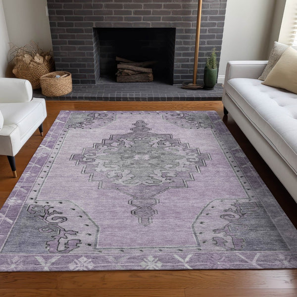 HomeRoots 5' Stylish Plum and Gray Geometric Area Rug - Durable, Washable, Non-Slip for Indoor & Outdoor Use 619166