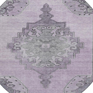 HomeRoots 8' Round Plum and Gray Geometric Area Rug - Machine Washable Indoor/Outdoor Design for Any Space 619167