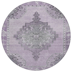 HomeRoots 8' Round Plum and Gray Geometric Area Rug - Machine Washable Indoor/Outdoor Design for Any Space 619167