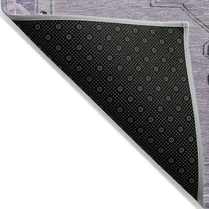 HomeRoots 8' Round Plum and Gray Geometric Area Rug - Machine Washable Indoor/Outdoor Design for Any Space 619167