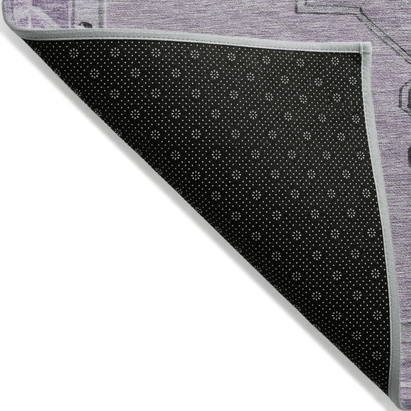 HomeRoots 8' Round Plum and Gray Geometric Area Rug - Machine Washable Indoor/Outdoor Design for Any Space 619167