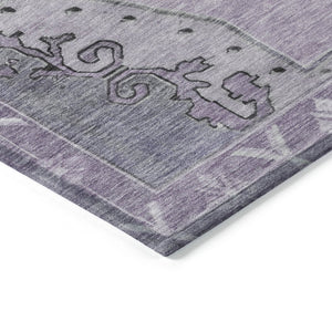 HomeRoots 8' Round Plum and Gray Geometric Area Rug - Machine Washable Indoor/Outdoor Design for Any Space 619167