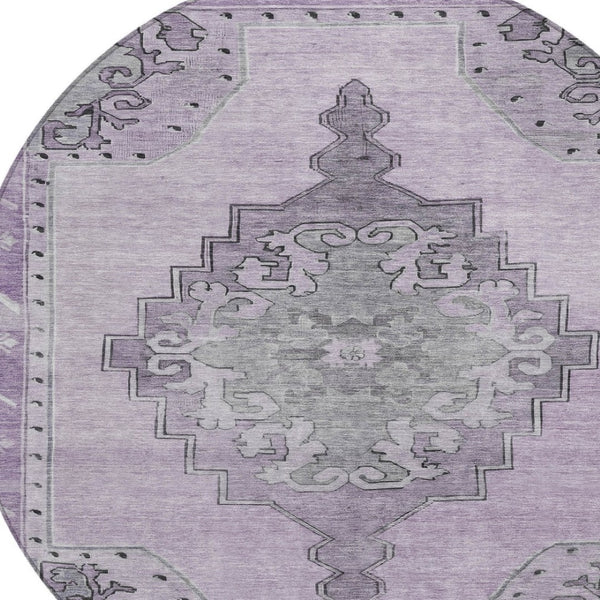 HomeRoots 8' Round Plum and Gray Geometric Area Rug - Machine Washable Indoor/Outdoor Design for Any Space 619167