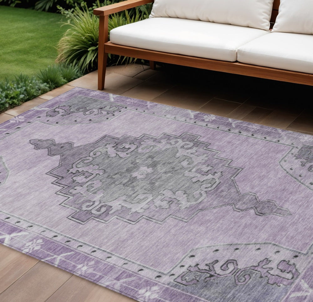 HomeRoots 9' X 12' Stylish Plum and Gray Geometric Area Rug - Washable, Durable for Indoor & Outdoor Use! 619169