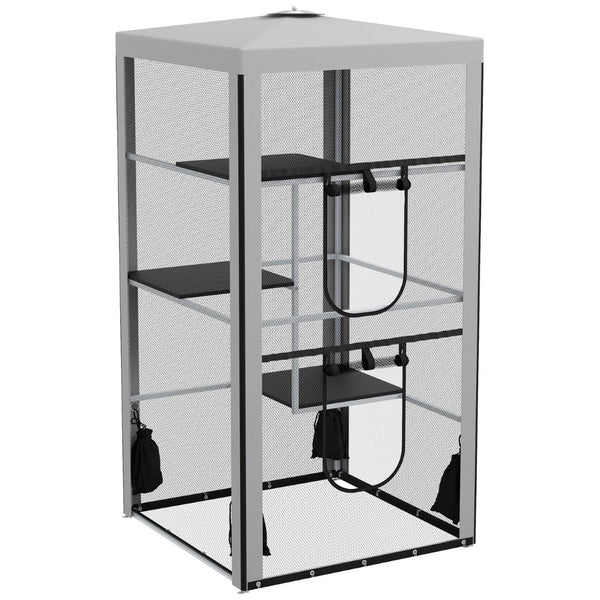 English Elm Cat Enclosure Steel Frame Mesh Catio with Three Climbing Platforms Indoor Outdoor T3971P388045
