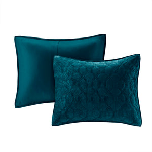 English Elm 3 Madison Park Harper Velvet Quilt Set Full/Queen with Antimicrobial Finish Plush Geometric Quilting Teal 16.14 L x 7.09 W x 17.72 H B03597494