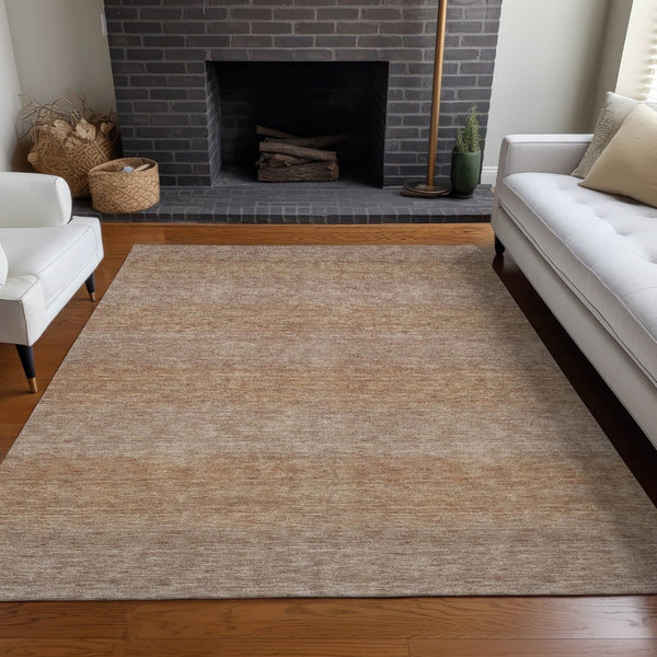 HomeRoots 5' Beige and Brown Striped Washable Area Rug – Durable Indoor/Outdoor Decor for High-Traffic Spaces 619220