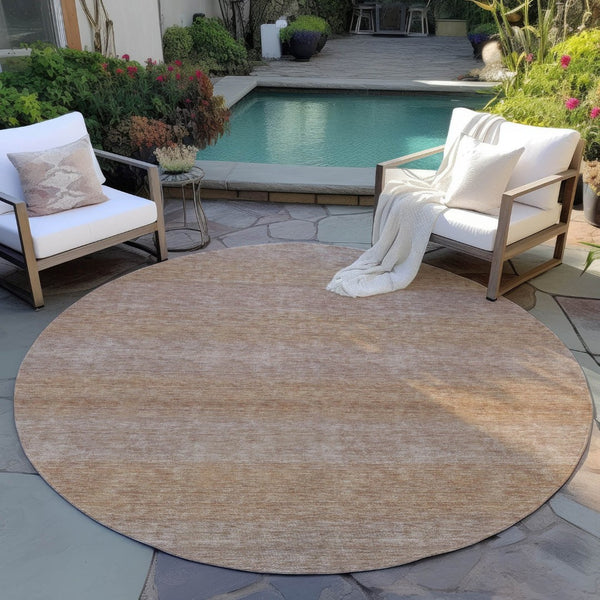 HomeRoots 8' Beige and Brown Striped Round Rug – Stylish, Washable Indoor/Outdoor Area Rug for Busy Homes 619221