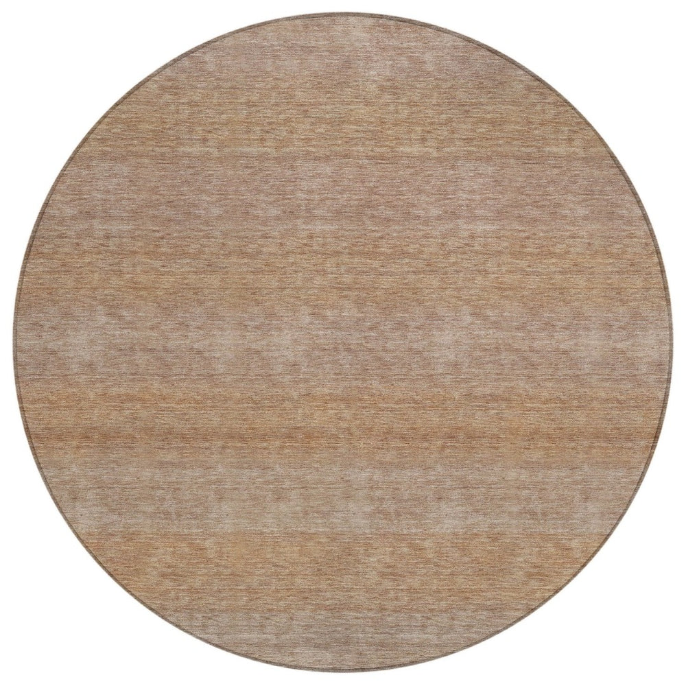 HomeRoots 8' Beige and Brown Striped Round Rug – Stylish, Washable Indoor/Outdoor Area Rug for Busy Homes 619221