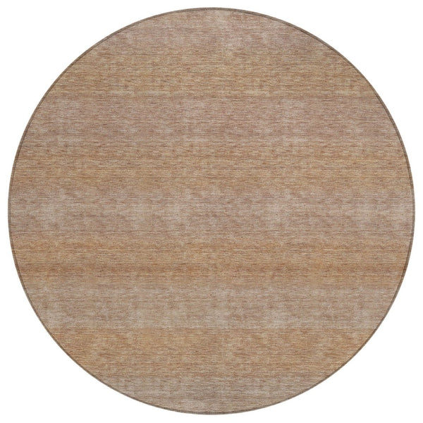 HomeRoots 8' Beige and Brown Striped Round Rug – Stylish, Washable Indoor/Outdoor Area Rug for Busy Homes 619221