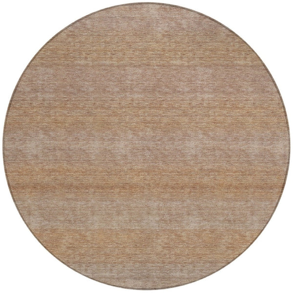 HomeRoots 8' Beige and Brown Striped Round Rug – Stylish, Washable Indoor/Outdoor Area Rug for Busy Homes 619221