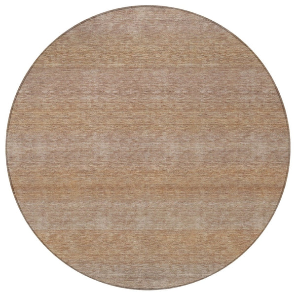 HomeRoots 8' Beige and Brown Striped Round Rug – Stylish, Washable Indoor/Outdoor Area Rug for Busy Homes 619221