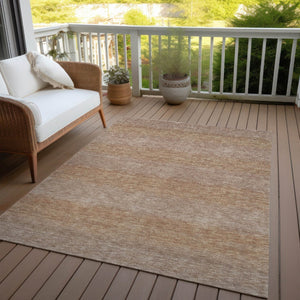 HomeRoots 8' X 10' Beige and Brown Striped Washable Area Rug – Durable, Stylish, Indoor/Outdoor Versatility! 619222