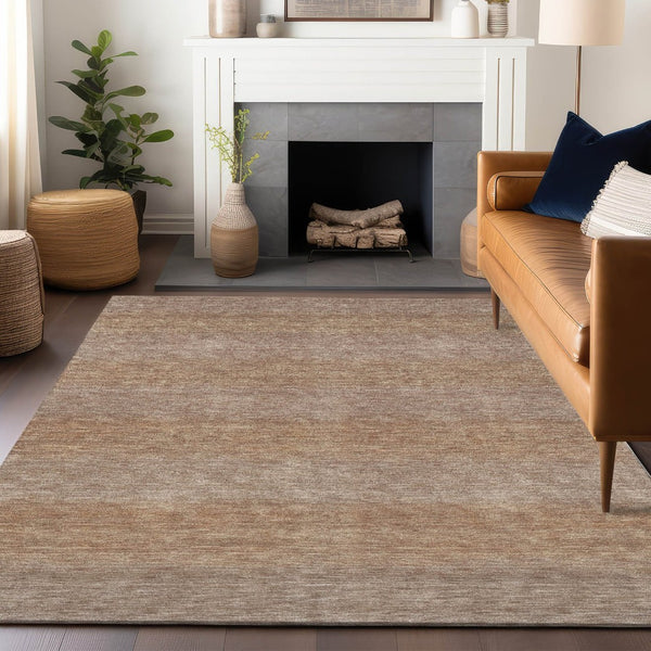HomeRoots 8' X 10' Beige and Brown Striped Washable Area Rug – Durable, Stylish, Indoor/Outdoor Versatility! 619222