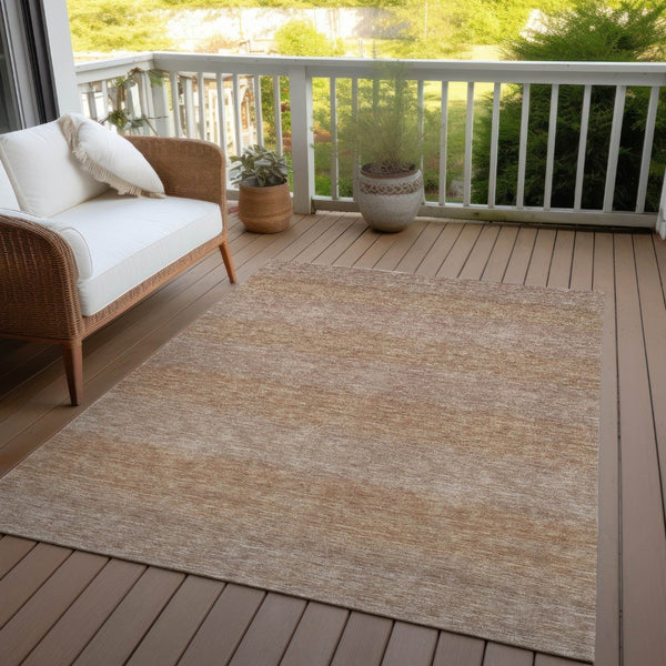 HomeRoots 10' Beige and Brown Striped Area Rug - Washable Indoor/Outdoor, Durable, Stain-Resistant, Versatile! 619224