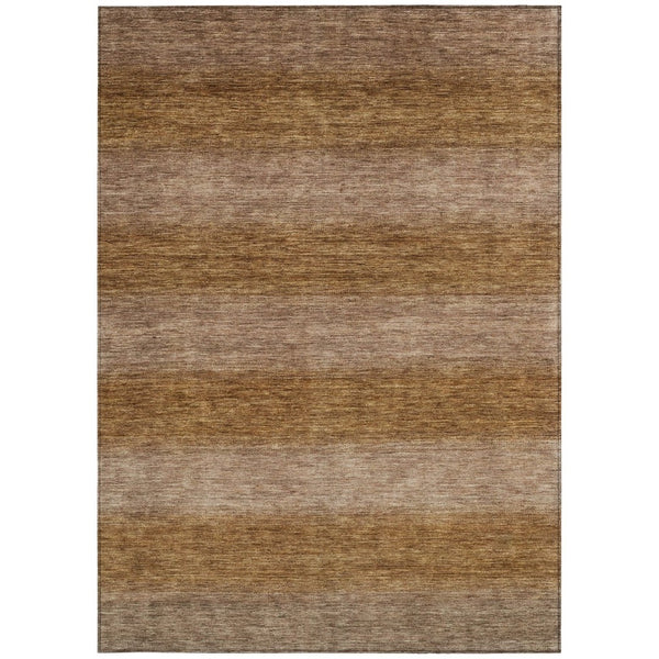 HomeRoots 5' Versatile Brown and Khaki Striped Washable Area Rug for Indoor/Outdoor Use - Durable, Stylish, Easy Care 619226