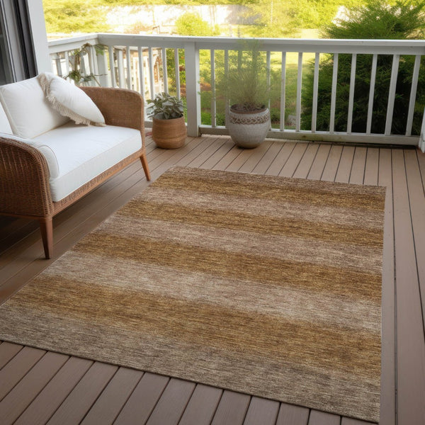 HomeRoots 5' Versatile Brown and Khaki Striped Washable Area Rug for Indoor/Outdoor Use - Durable, Stylish, Easy Care 619226