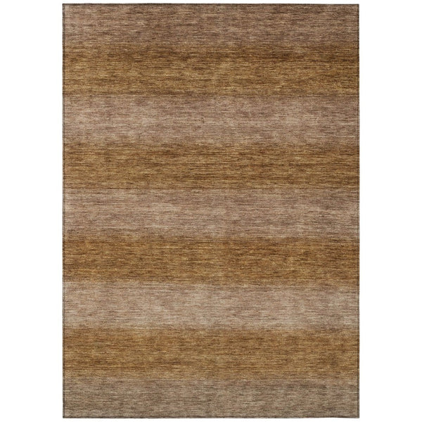 HomeRoots 5' Versatile Brown and Khaki Striped Washable Area Rug for Indoor/Outdoor Use - Durable, Stylish, Easy Care 619226