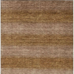HomeRoots 5' Versatile Brown and Khaki Striped Washable Area Rug for Indoor/Outdoor Use - Durable, Stylish, Easy Care 619226