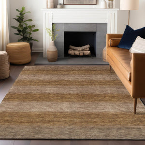 HomeRoots 5' Versatile Brown and Khaki Striped Washable Area Rug for Indoor/Outdoor Use - Durable, Stylish, Easy Care 619226
