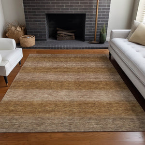 HomeRoots 5' Versatile Brown and Khaki Striped Washable Area Rug for Indoor/Outdoor Use - Durable, Stylish, Easy Care 619226