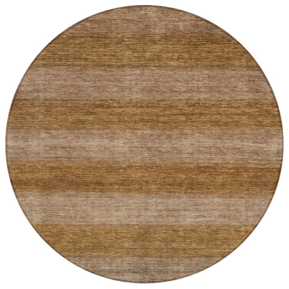 HomeRoots 8' Round Striped Area Rug - Durable Brown and Khaki Design for Indoor & Outdoor Spaces, Machine Washable 619227