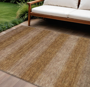 HomeRoots 8' X 10' Striped Washable Area Rug - Durable Brown & Khaki Design for Indoor/Outdoor Versatility 619228